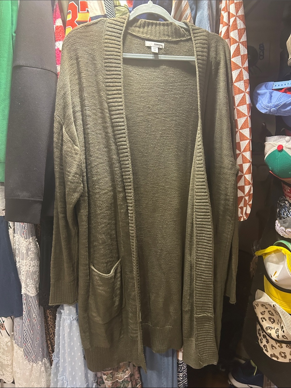 Universal Thread Olive Green Open-Front Cardigan with Pockets